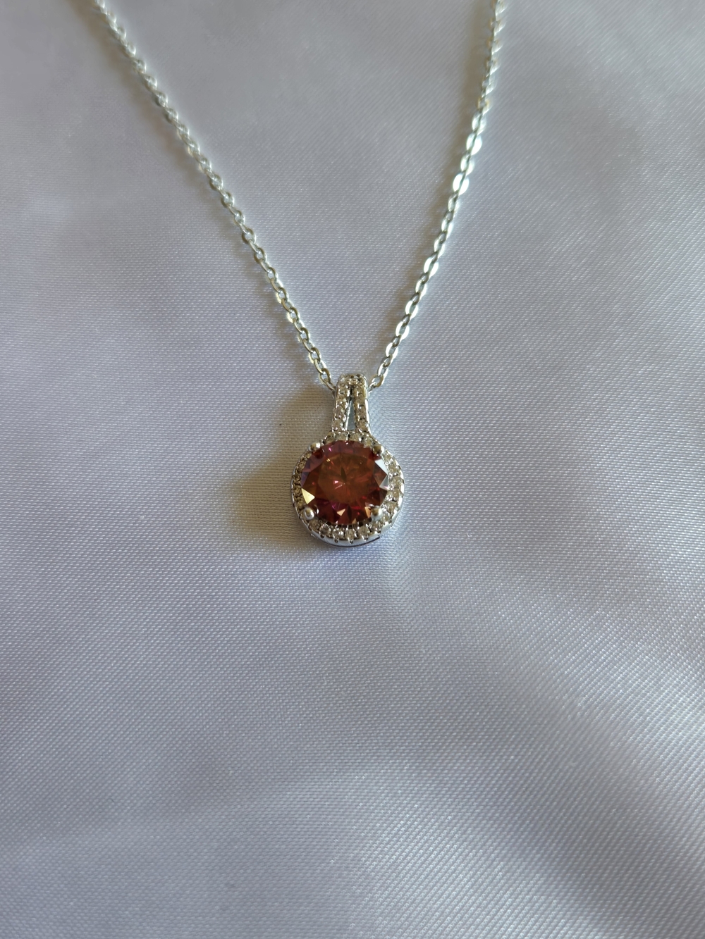 Moissanite 2 Carat Watermelon Red Halo Pendant Necklace in Silver Tone - Picture 11 of 11